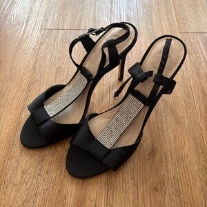I. Miller Open Toe Stiletto Heel Shoes Black Silver Strap Women’s Size 9